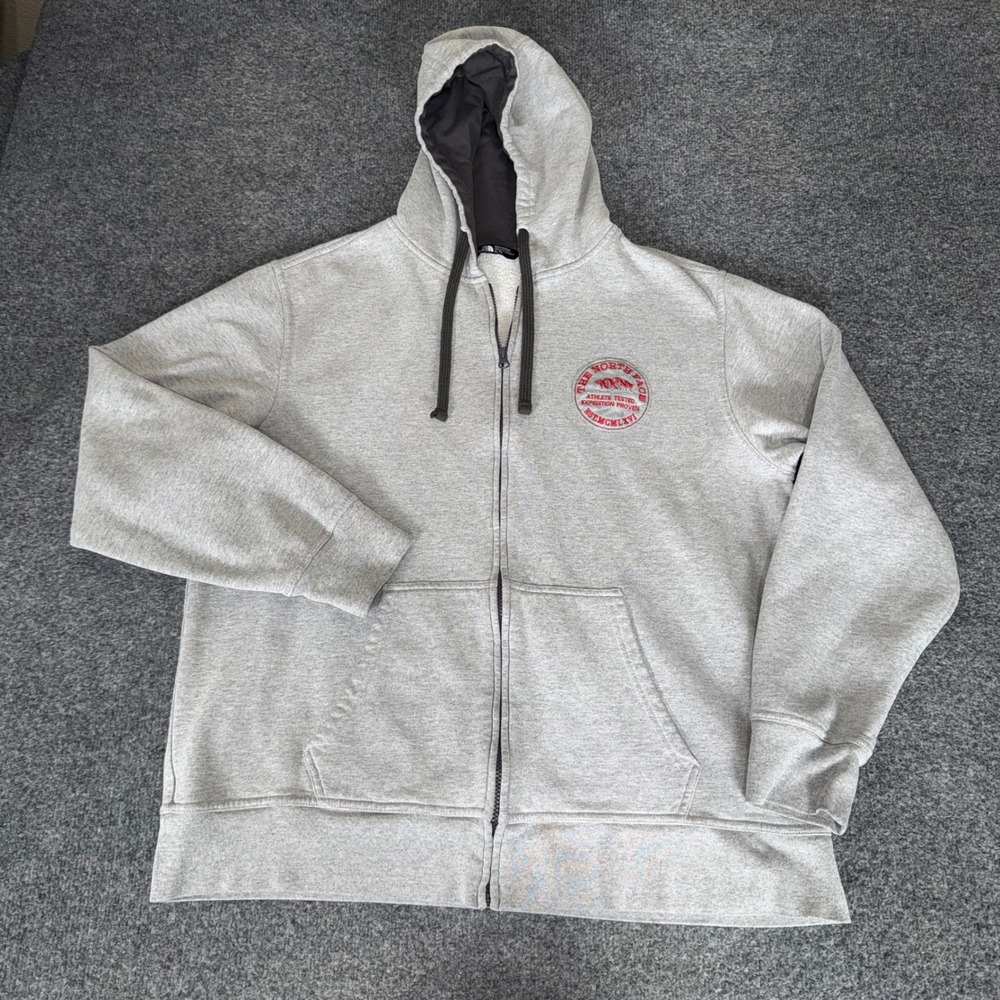 The North Face Mens XL Gray Full Zip Hoodie Sweatshirt Outdoor Fleece Jacket